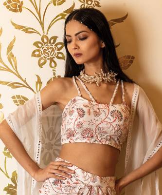 White Printed Drape Skirt Set 4