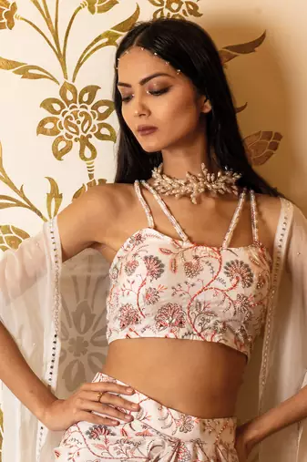 White Printed Drape Skirt Set