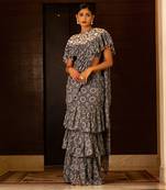 Blue Printed Skirt Saree Set