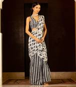 White And Blue Printed Saree Set