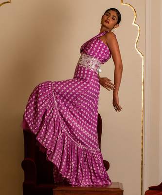 Purple Printed One Shoulder Long Dress 2