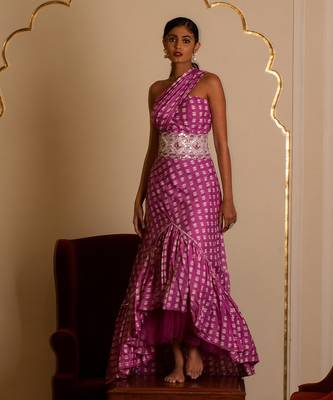 Purple Printed One Shoulder Long Dress 1