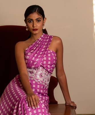 Purple Printed One Shoulder Long Dress 3