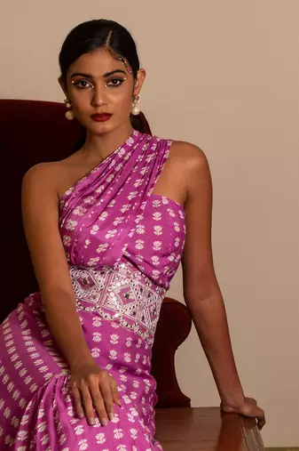 Purple Printed One Shoulder Long Dress