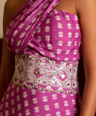 Purple Printed One Shoulder Long Dress 4