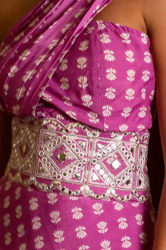 Purple Printed One Shoulder Long Dress