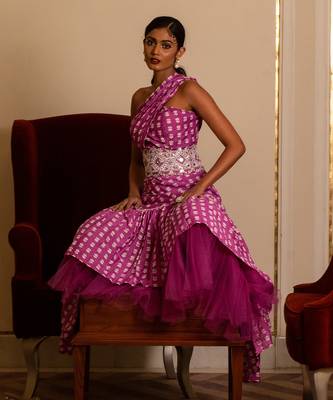 Purple Printed One Shoulder Long Dress 5