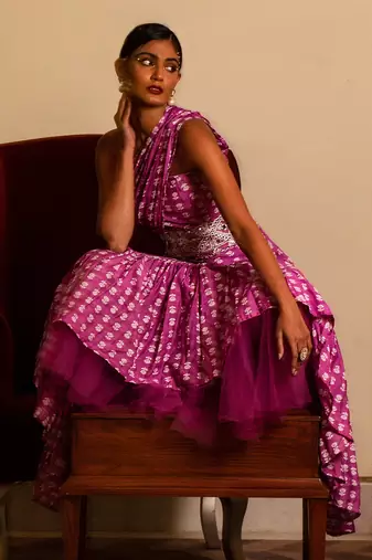 Purple Printed One Shoulder Long Dress