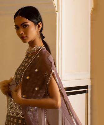 Grey Printed Jumpsuit With Organza Shrug 5