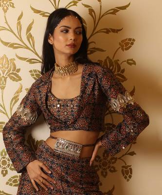 Ajrakh Print Tie-At-Waist Pant Coat Set 2