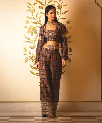 Ajrakh Print Tie-At-Waist Pant Coat Set 1
