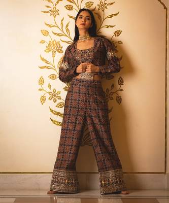 Ajrakh Print Tie-At-Waist Pant Coat Set 3