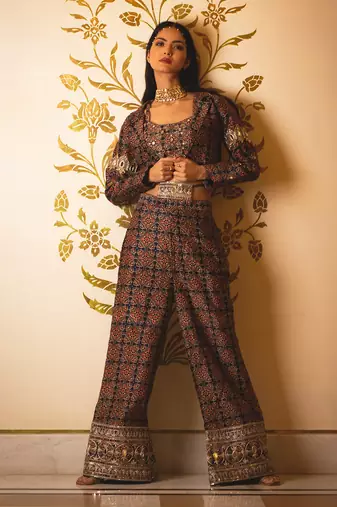 Ajrakh Print Tie-At-Waist Pant Coat Set