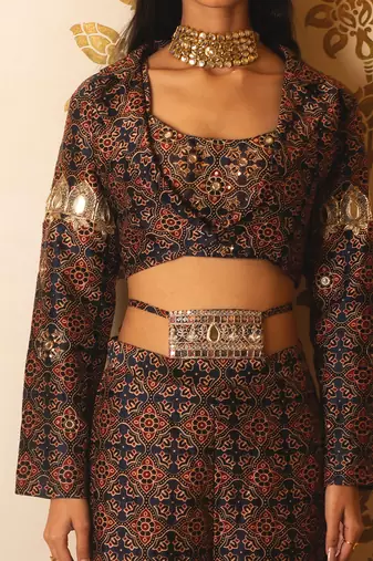 Ajrakh Print Tie-At-Waist Pant Coat Set