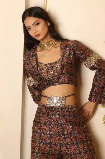 Ajrakh Print Tie-At-Waist Pant Coat Set