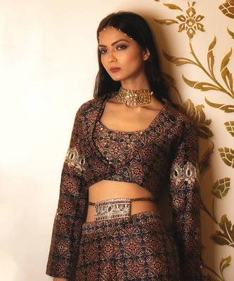 Ajrakh Print Tie-At-Waist Pant Coat Set 7