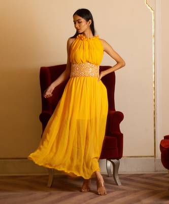 Yellow Dress With Corset Belt 1