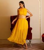 Yellow Dress With Corset Belt