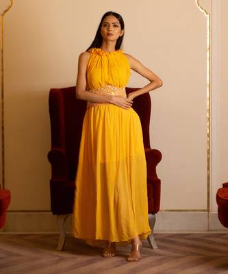 Yellow Dress With Corset Belt 2
