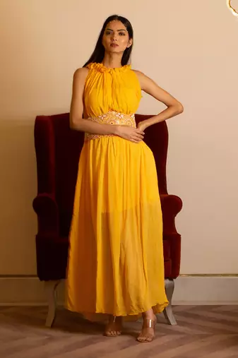 Yellow Dress With Corset Belt
