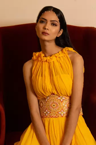 Yellow Dress With Corset Belt