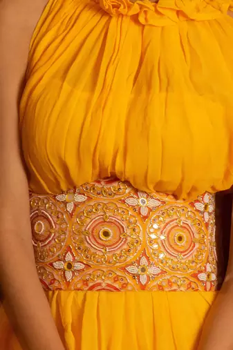 Yellow Dress With Corset Belt