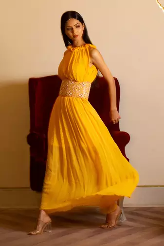 Yellow Dress With Corset Belt