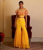 Yellow Sharara Set With Cape