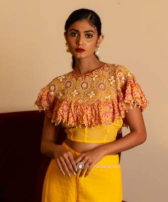 Yellow Sharara Set With Cape 2