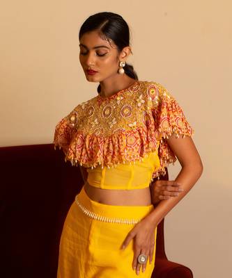 Yellow Sharara Set With Cape 3