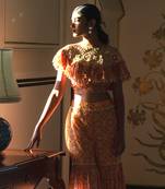 Yellow Printed Sharara Set With Cape