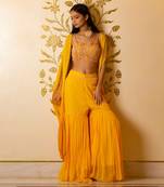 Yellow Sharara Set With Shrug