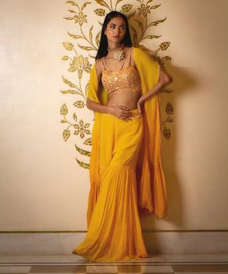 Yellow Sharara Set With Shrug 2