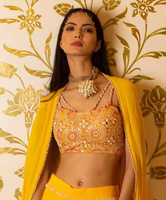 Yellow Sharara Set With Shrug 4