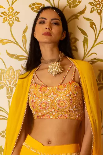 Yellow Sharara Set With Shrug