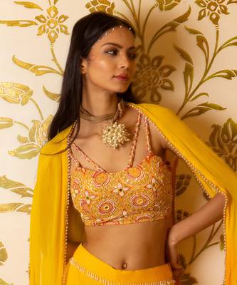 Yellow Sharara Set With Shrug 5