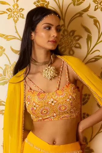 Yellow Sharara Set With Shrug