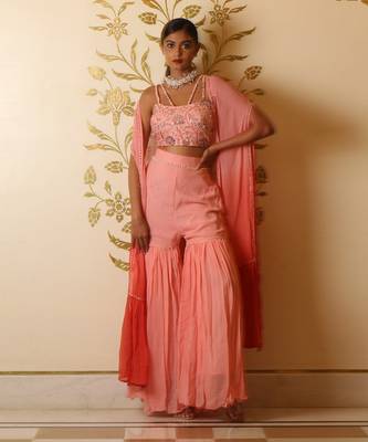 Baby Pink Sharara Set With Shrug 1