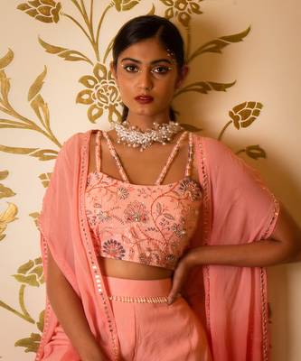 Baby Pink Sharara Set With Shrug 3