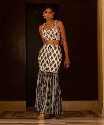 White And Blue Printed Sharara Set 1