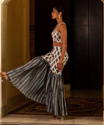 White And Blue Printed Sharara Set 3