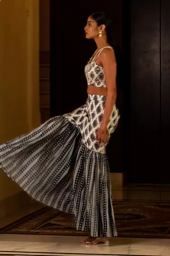 White And Blue Printed Sharara Set