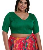 Salwar Studio Women's Green Raw Silk Readymade Saree Blouse