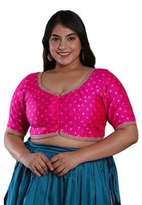 Salwar Studio Women's Pink Brocade Readymade Saree Blouse 1