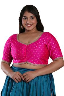 Salwar Studio Women's Pink Brocade Readymade Saree Blouse