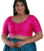 Salwar Studio Women's Pink Brocade Readymade Saree Blouse