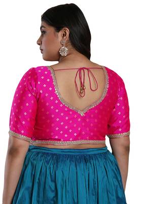 Salwar Studio Women's Pink Brocade Readymade Saree Blouse 2