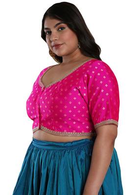 Salwar Studio Women's Pink Brocade Readymade Saree Blouse 3
