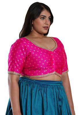 Salwar Studio Women's Pink Brocade Readymade Saree Blouse 4