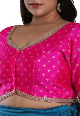 Salwar Studio Women's Pink Brocade Readymade Saree Blouse 5